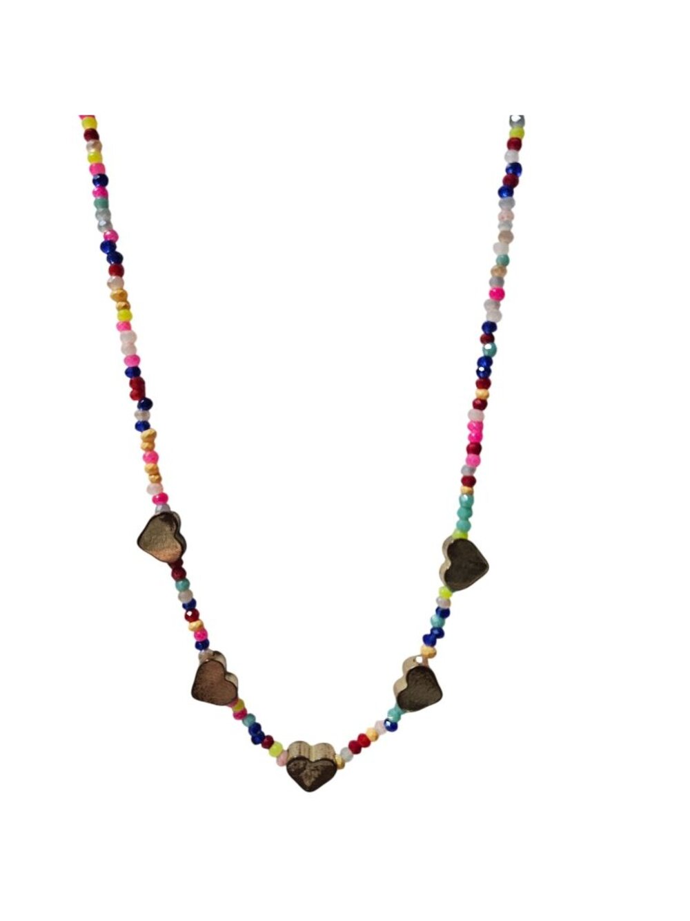 Boho Colorful Beaded Necklace Gold Tone Heart Accents Love Gift Jewelry Women